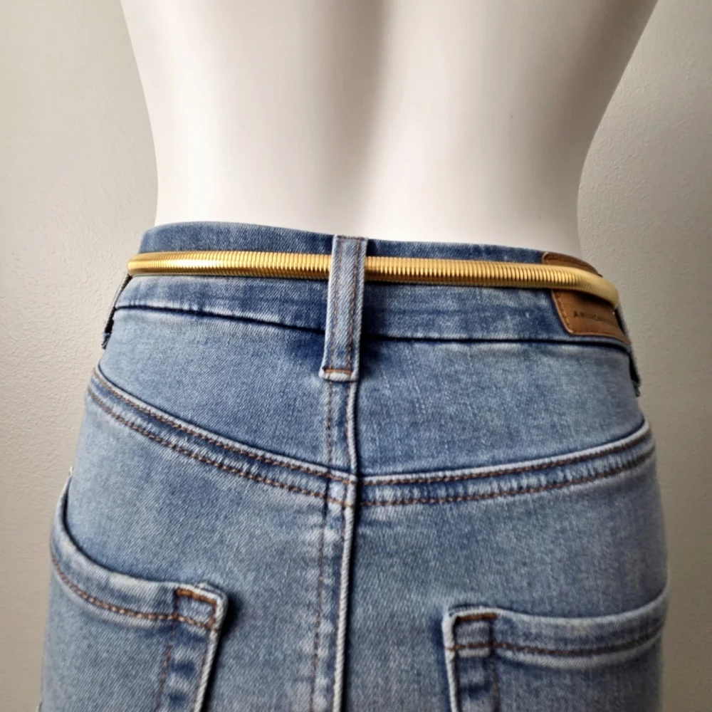 Slinky Gold Vintage Disco Stretch Belt With Hook Closure, Size Small